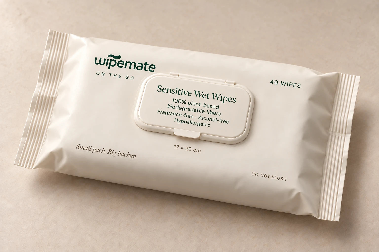 Wipemate 40-count flow pack; six flow packs per travel bundle