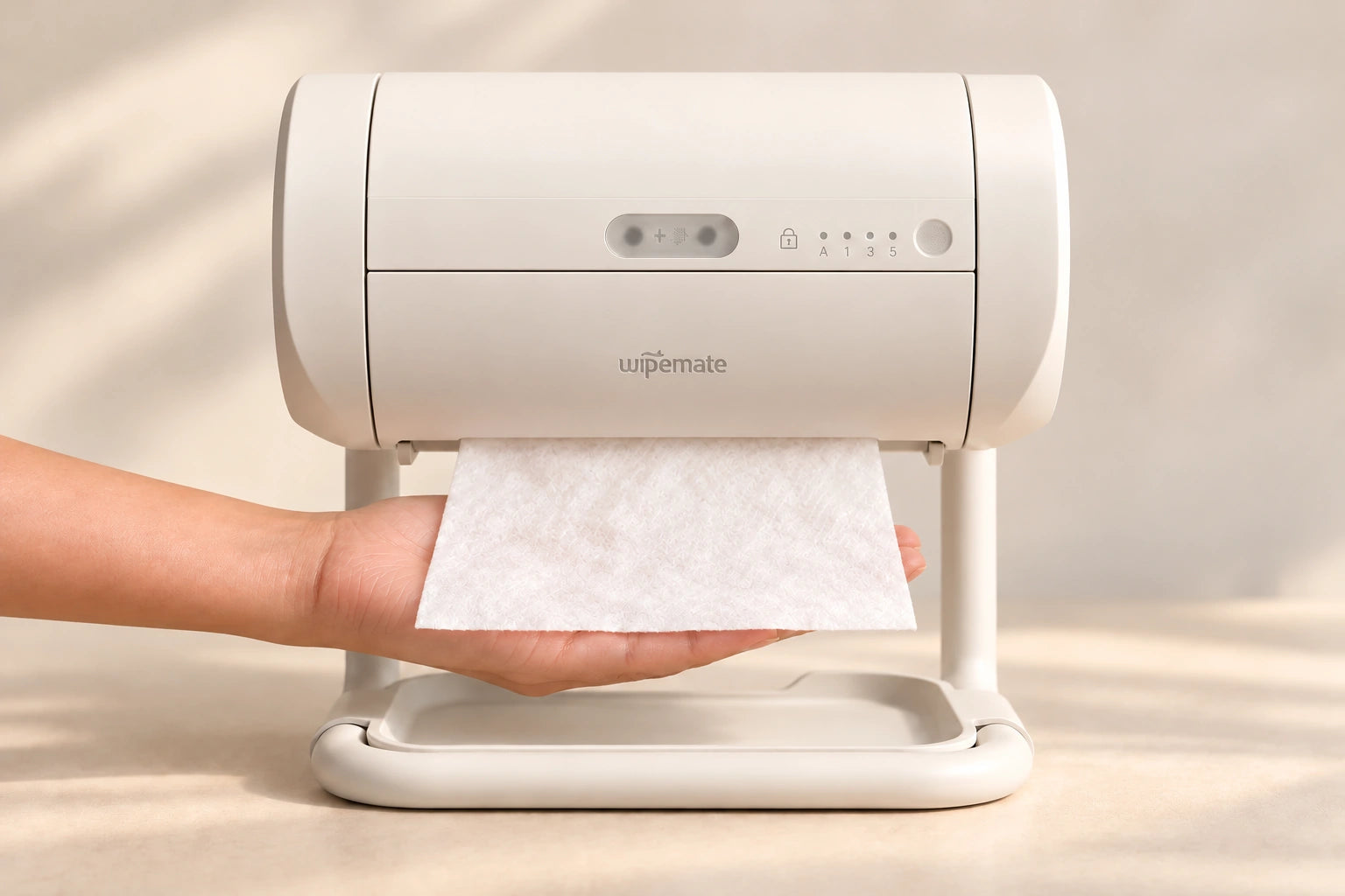 A full-size wipe delivered flat into an open hand