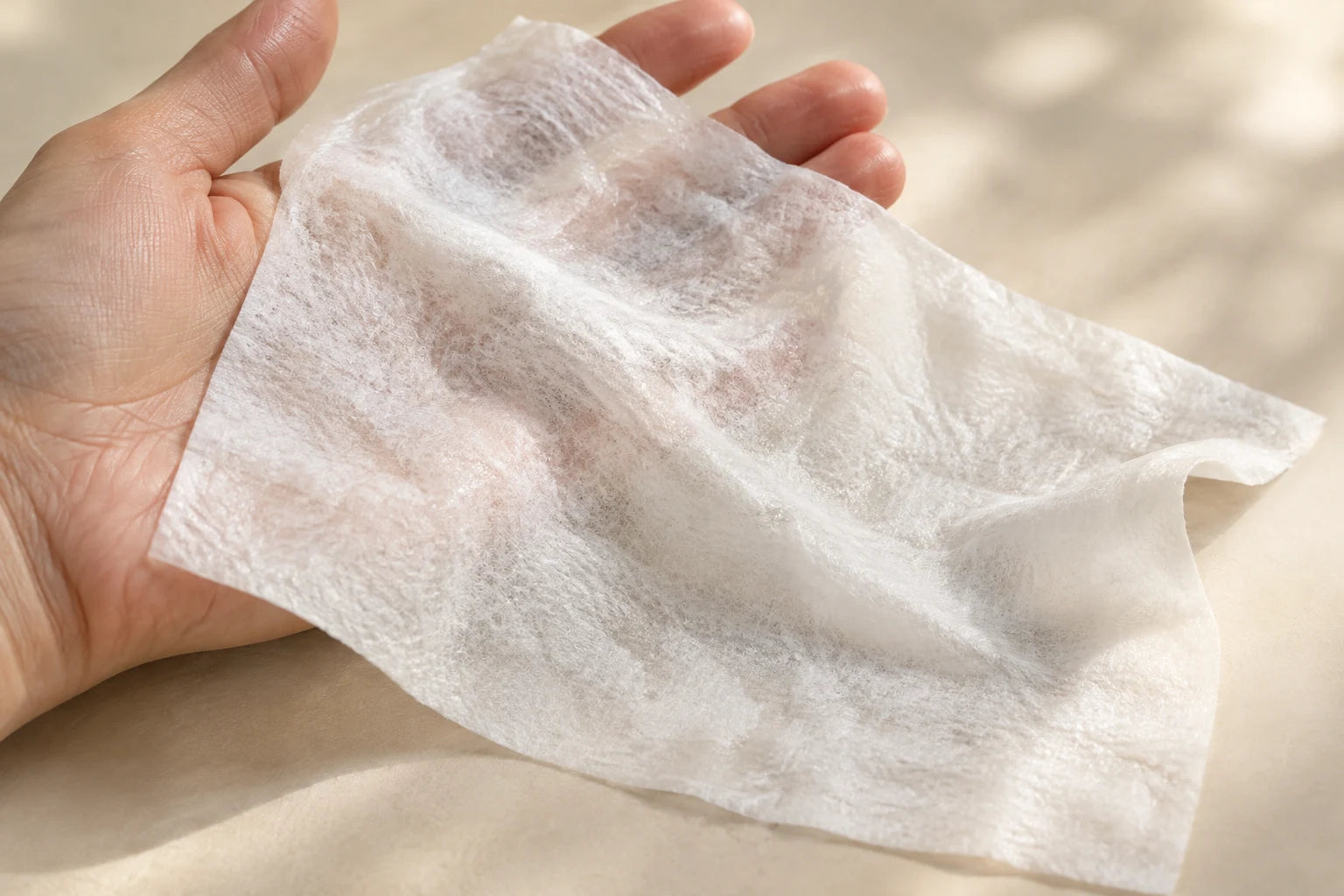 A full-size soft wipe across an open hand