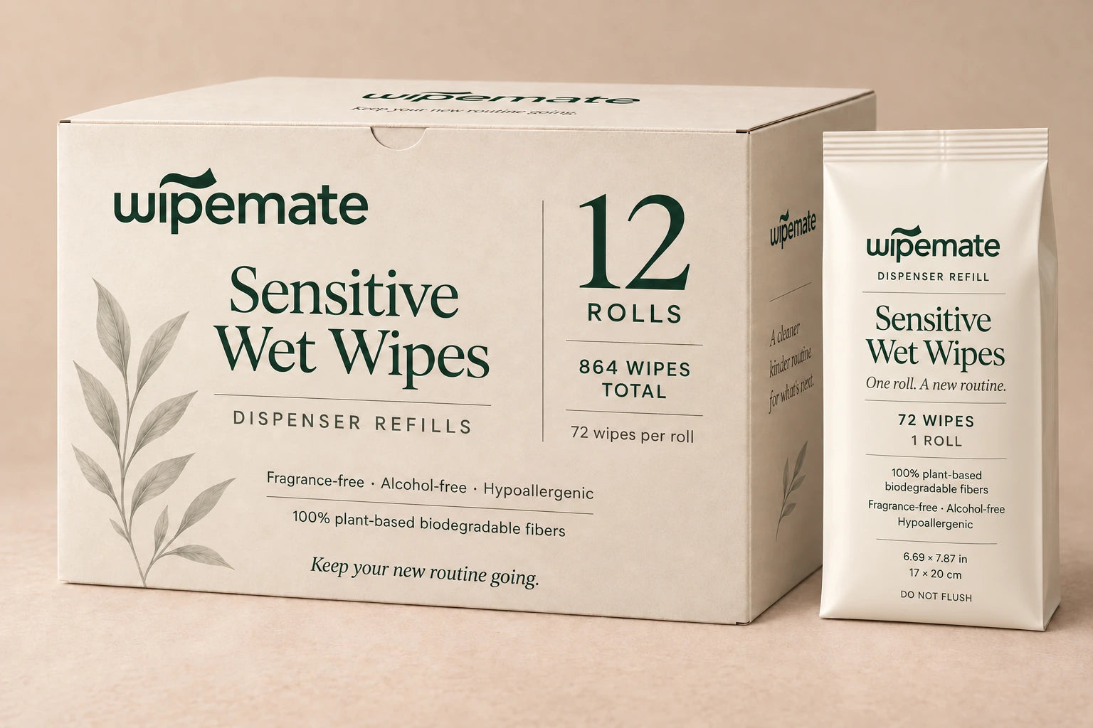 Wipemate 12-roll refill carton and individual refill bag packaging concept