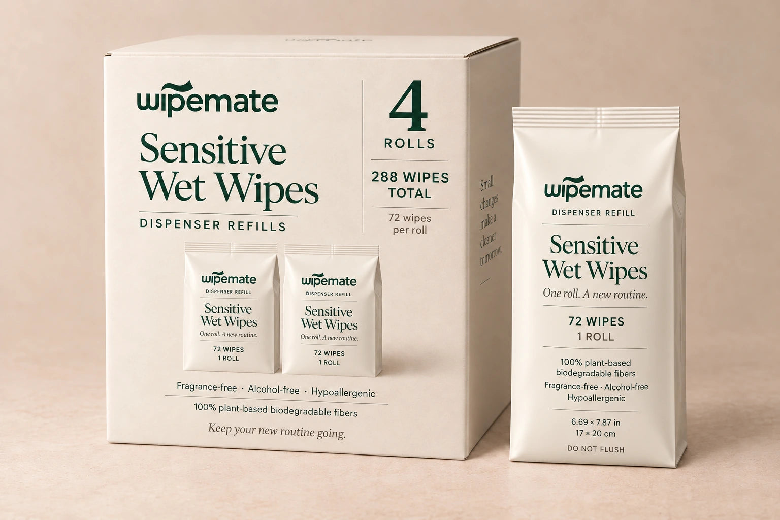 Wipemate 4-roll refill carton and individual refill bag packaging concept