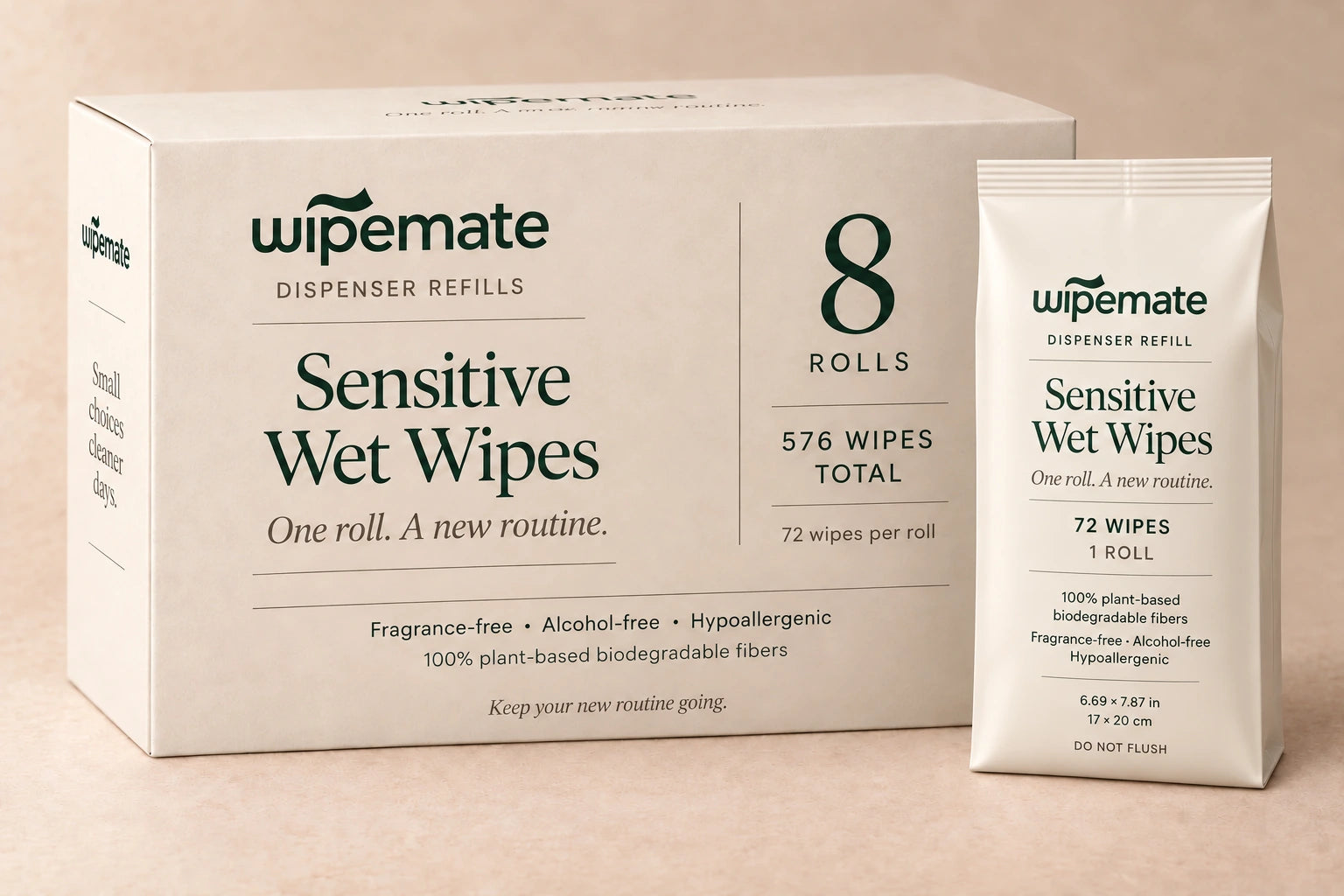 Wipemate 8-roll refill carton and individual refill bag packaging concept