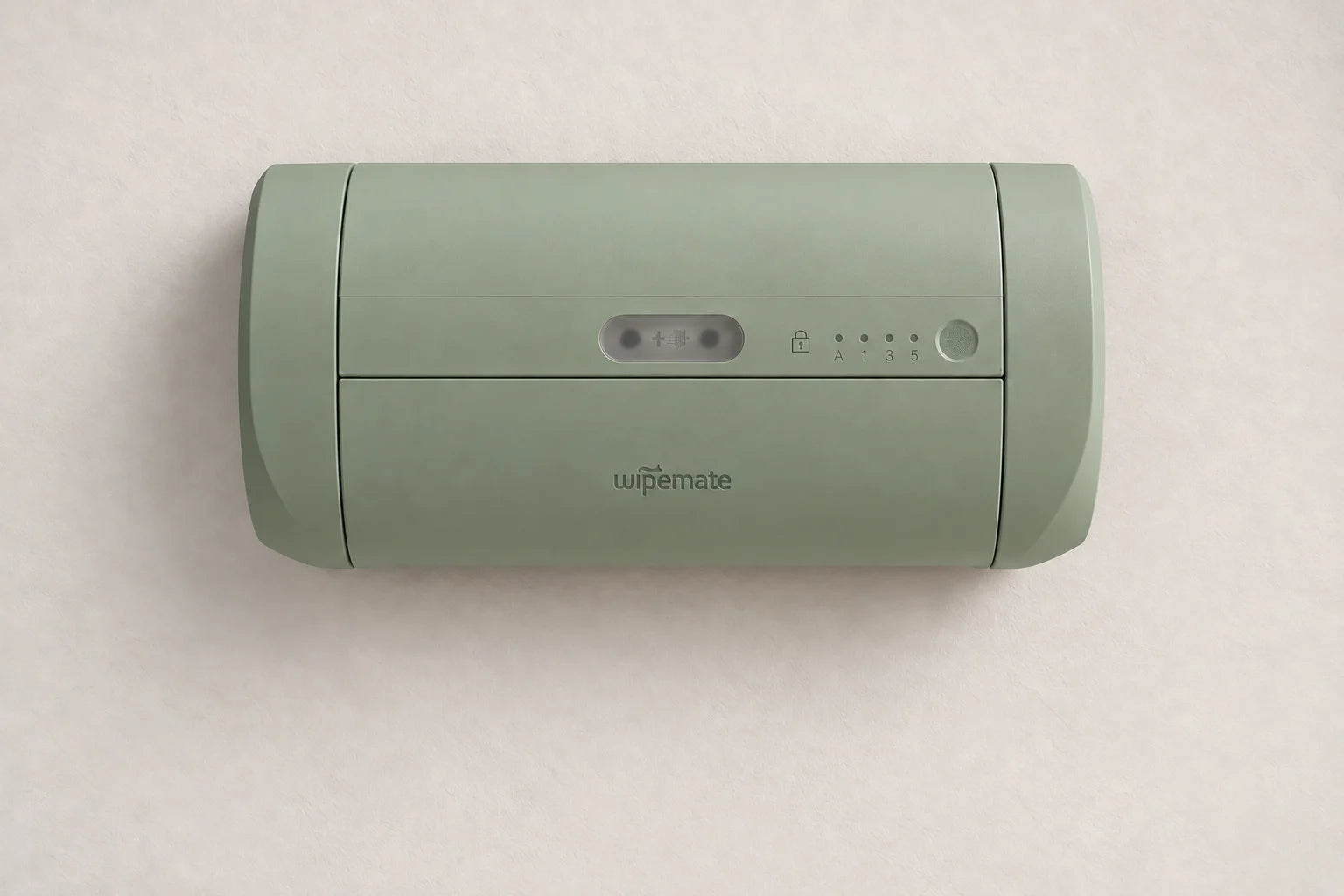 Olive wall-mounted Wipemate showing its sensor, lock and Automatic/1/3/5 controls