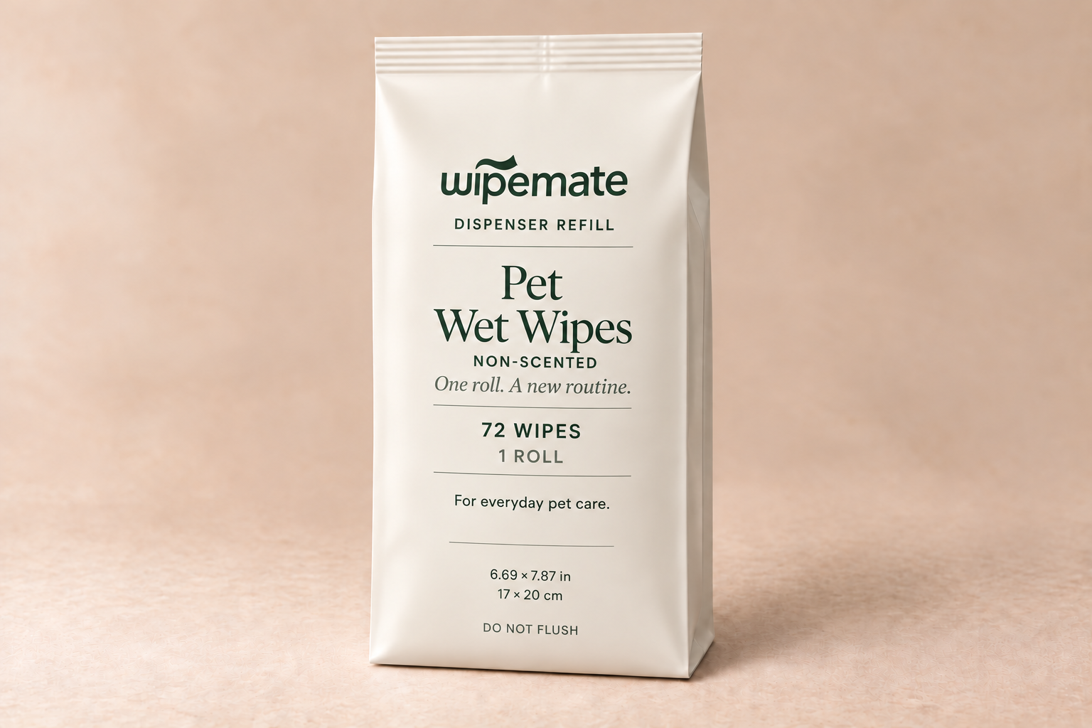 Approved Wipemate Pet Wet Wipes refill bag labeled Non-Scented, 72 wipes, 1 roll